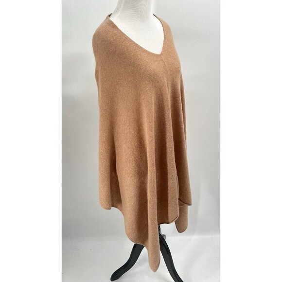 Cashmere Tan Poncho Sweater V Neck OS - Picture 4 of 4